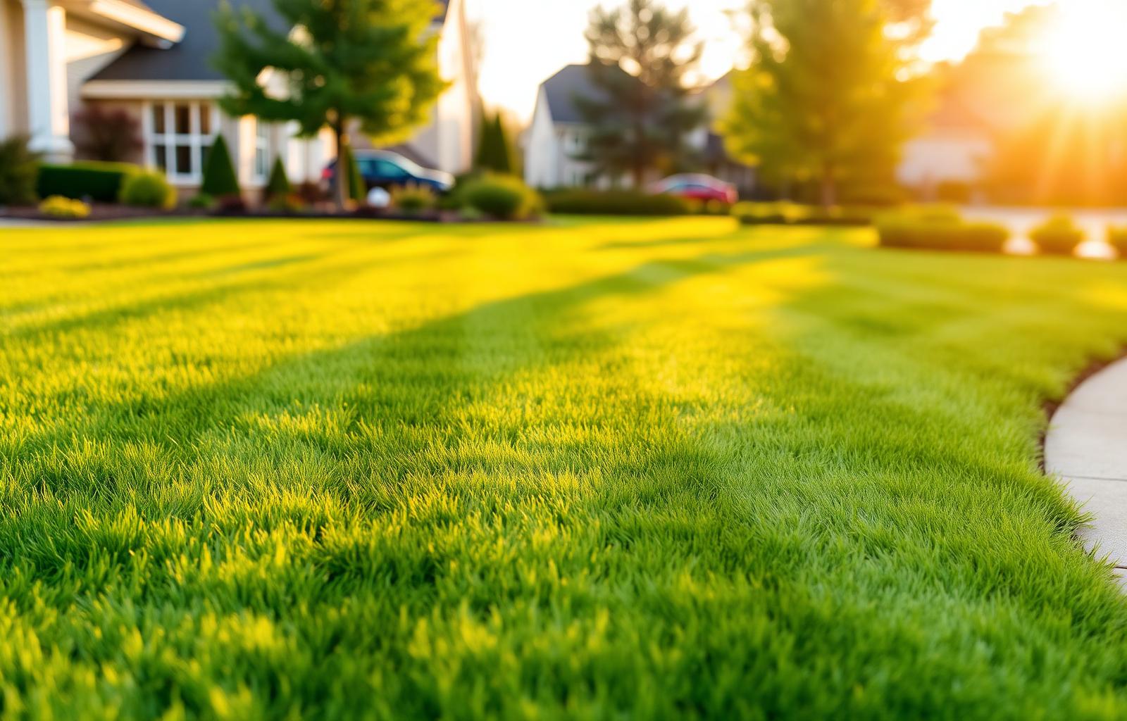 Freshly mowed suburban lawn with crisp mowing stripes